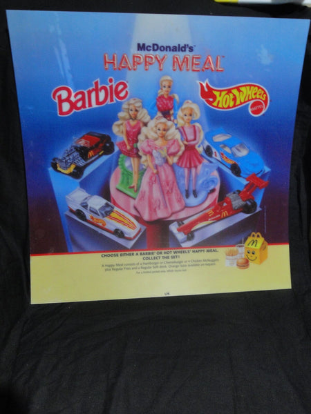 Vintage McDonalds Happy Meal Barbie Hotwheels Advertising Sign Translite 55x55cm