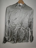 BNWOT PDN London Metallic Grey Grandad Banded Women's 100% silk Shirt size 4 16