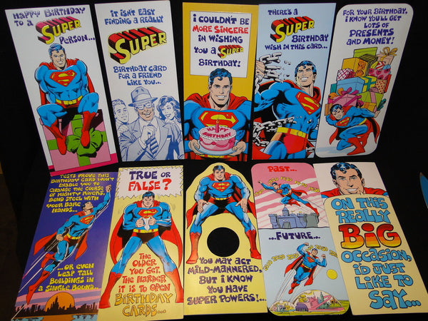 10 Original 1970's Vintage Embossed Superman Birthday Cards DC Comics