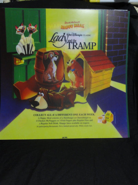Vintage McDonalds Happy Meal Advertising Sign Lady & The Tramp Translite 55x55cm
