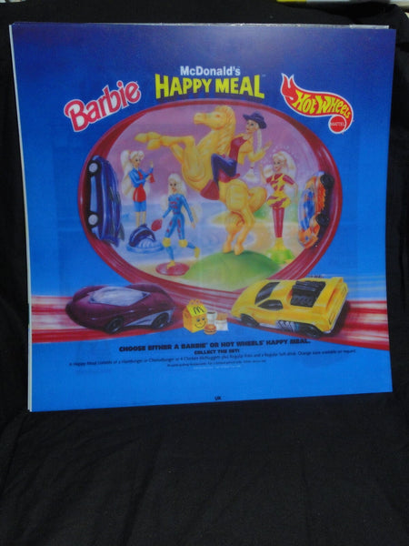 Vintage McDonalds Happy Meal Advertising Sign Hotwheels Barbie Translite 55x55cm
