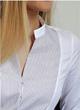 BNWOT PDN London White Blue Striped Bib Women's Zip Shirt size 16