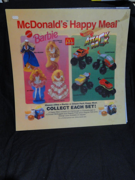 Vintage McDonalds Happy Meal Barbie Hotwheels Advertising Sign Translite 55x55 3